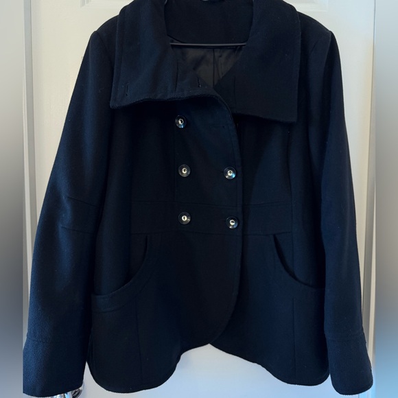 Women's Black Pea Coat Double Breasted Design - Picture 2 of 9